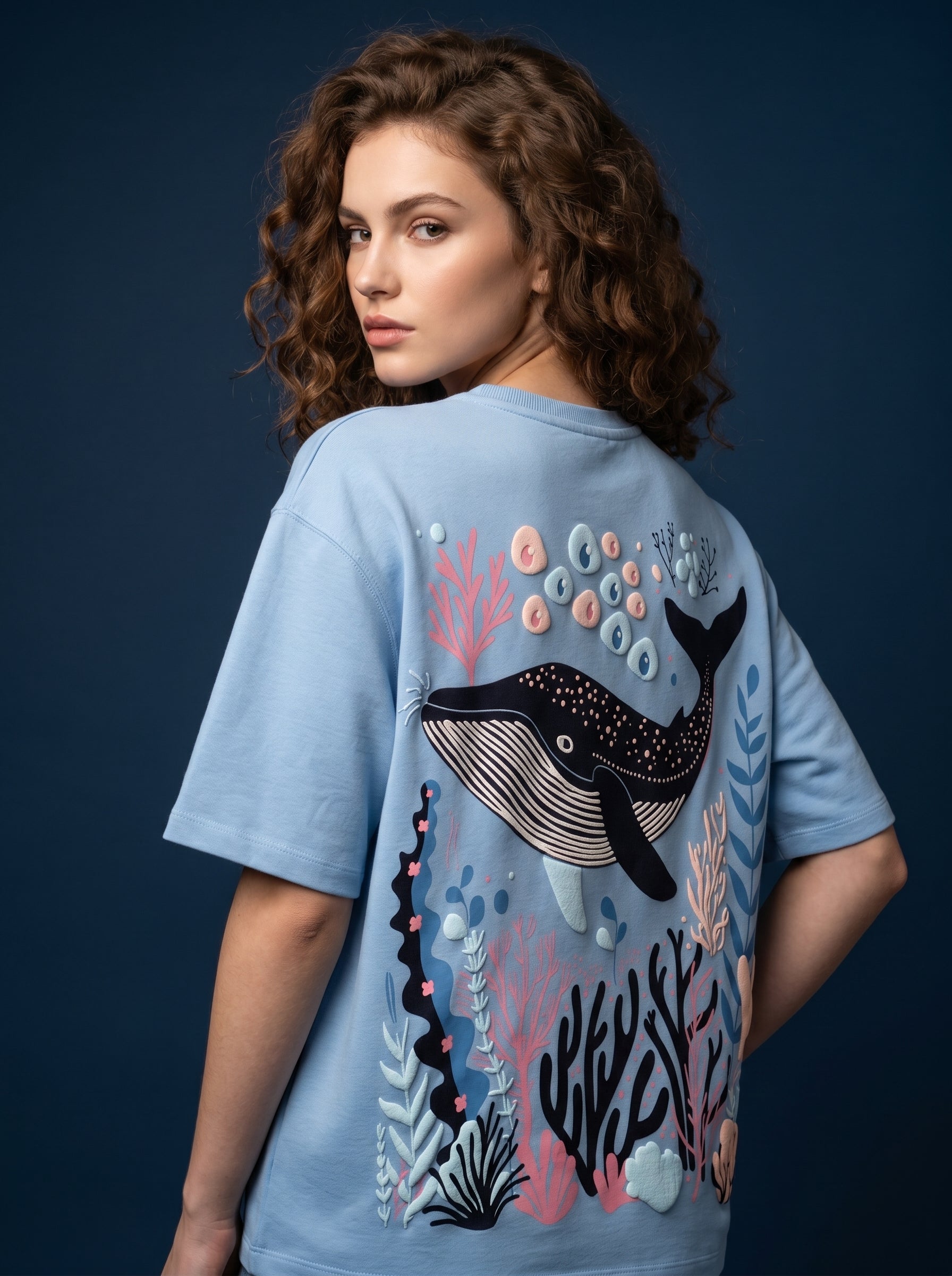 Sky Blue Whale Serenity T-Shirt